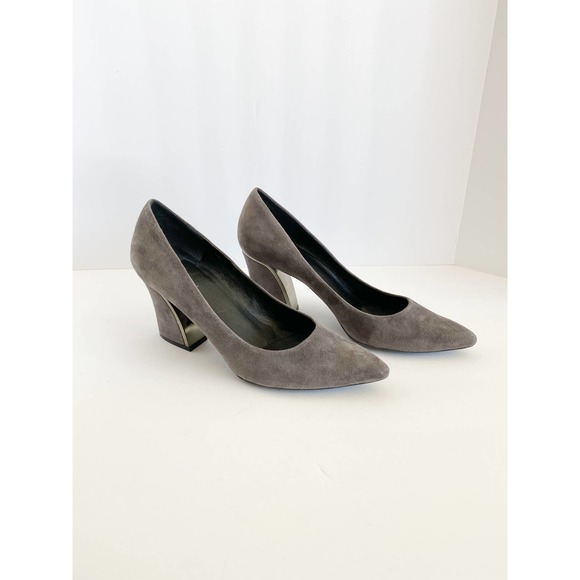 VANELI Women's Gray Suede Pointed Toe Chunky Block Heel Pumps size 10 Narrow - Picture 2 of 11